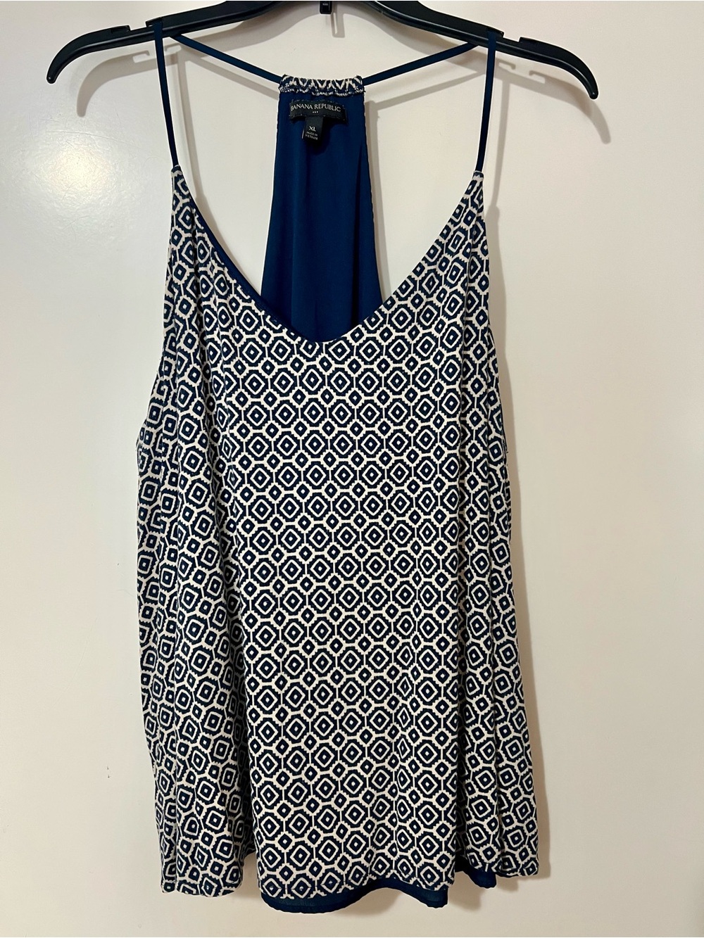 Banana Republic Navy & White Geometric Print Spaghetti Strap Lined Tank